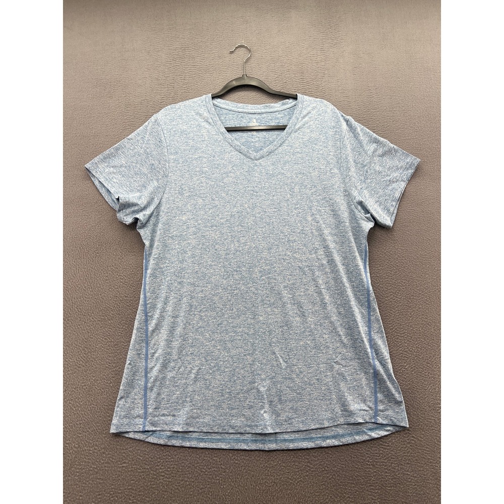 Icyzone Womens XXL Blue Heathered V-Neck Athletic T-Shirt Space Dye Yoga Gym Top